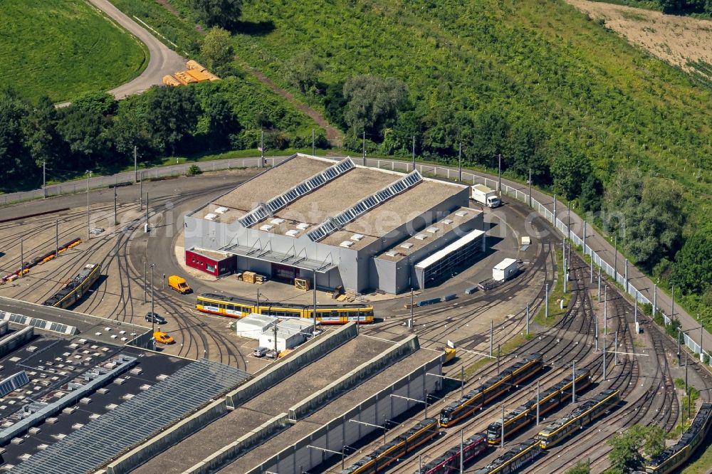 Aerial photograph Karlsruhe - Tram depot of the Municipal Transport Company in the district Rheinhafen in Karlsruhe in the state Baden-Wurttemberg, Germany