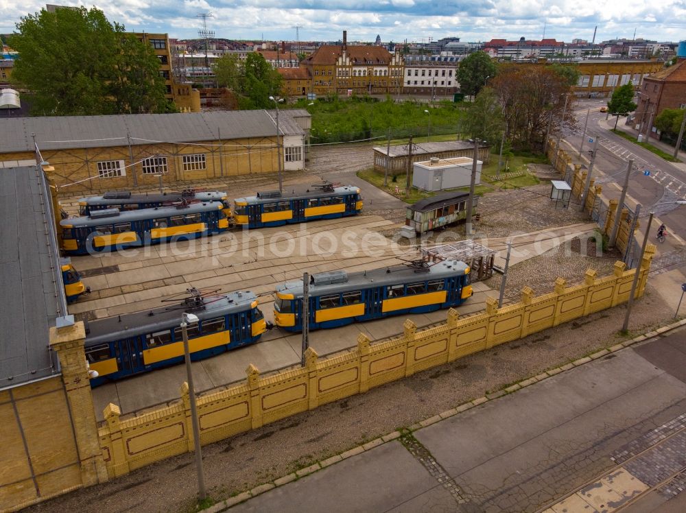 Leipzig from the bird's eye view: Tram depot of the Municipal Transport Company Strassenbahnhof Wittenberger Strasse in Leipzig in the state Saxony, Germany