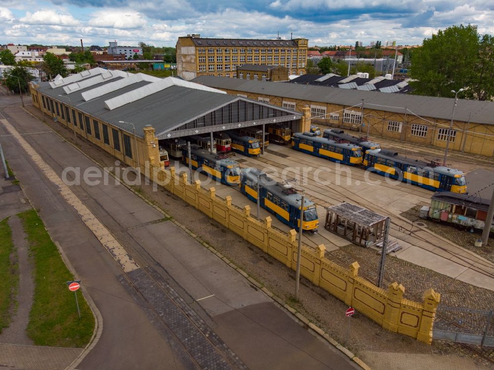 Aerial image Leipzig - Tram depot of the Municipal Transport Company Strassenbahnhof Wittenberger Strasse in Leipzig in the state Saxony, Germany