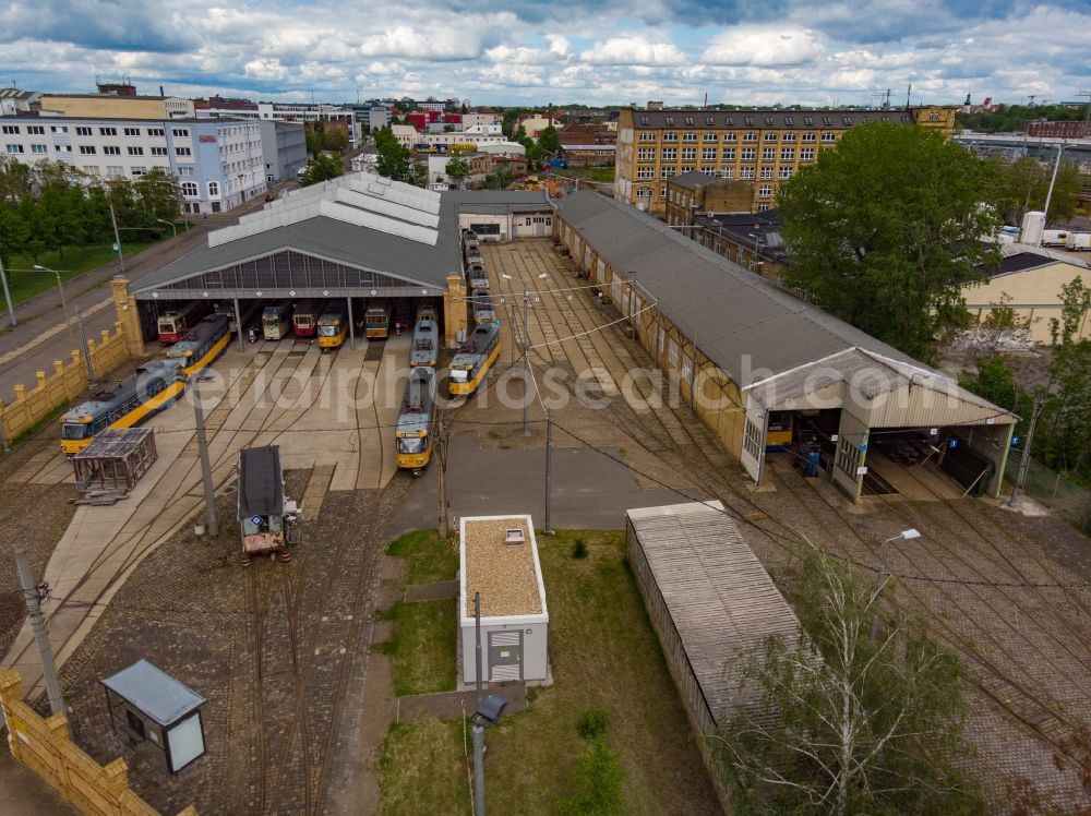 Aerial photograph Leipzig - Tram depot of the Municipal Transport Company Strassenbahnhof Wittenberger Strasse in Leipzig in the state Saxony, Germany