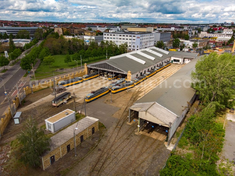 Leipzig from above - Tram depot of the Municipal Transport Company Strassenbahnhof Wittenberger Strasse in Leipzig in the state Saxony, Germany