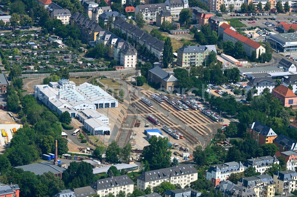 Aerial photograph Zwickau - Tram depot of the Municipal Transport Company SVZ on street Schlachthofstrasse in the district Poelbitz in Zwickau in the state Saxony, Germany