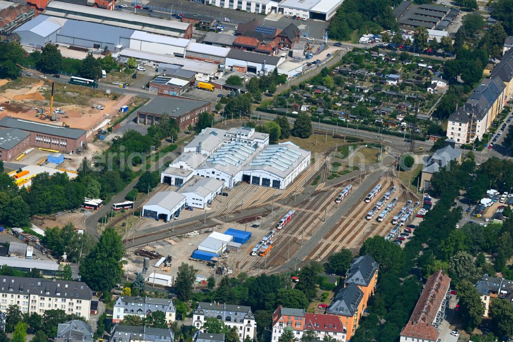 Zwickau from the bird's eye view: Tram depot of the Municipal Transport Company SVZ on street Schlachthofstrasse in the district Poelbitz in Zwickau in the state Saxony, Germany