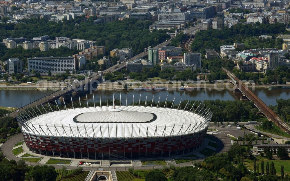 Warschau from the bird's eye view: The new built stadium National Stadium in Warsaw bevore opening EM 2012 in Poland