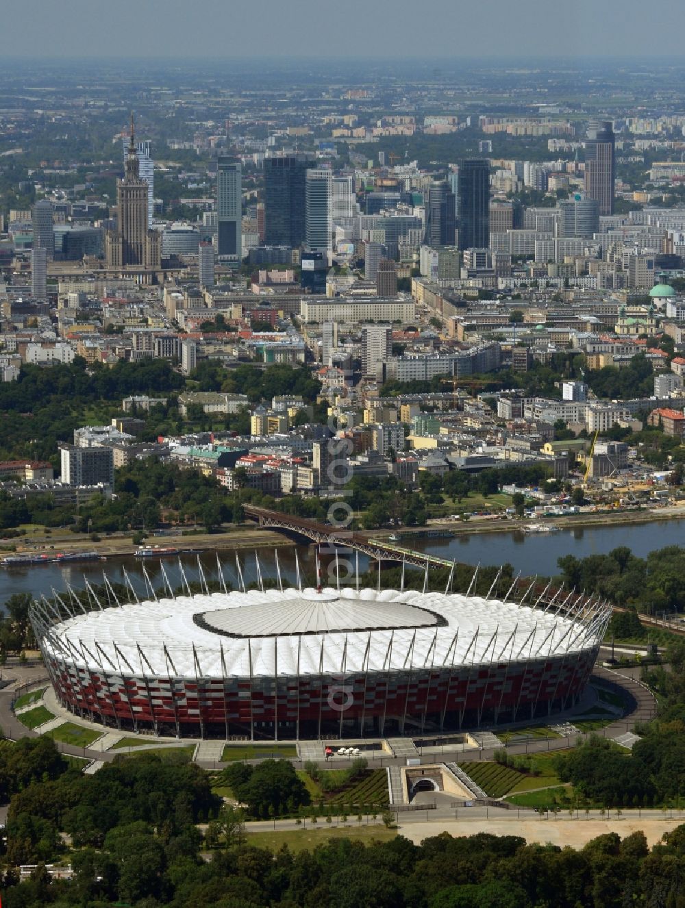 Warschau from above - The new built stadium National Stadium in Warsaw bevore opening EM 2012 in Poland
