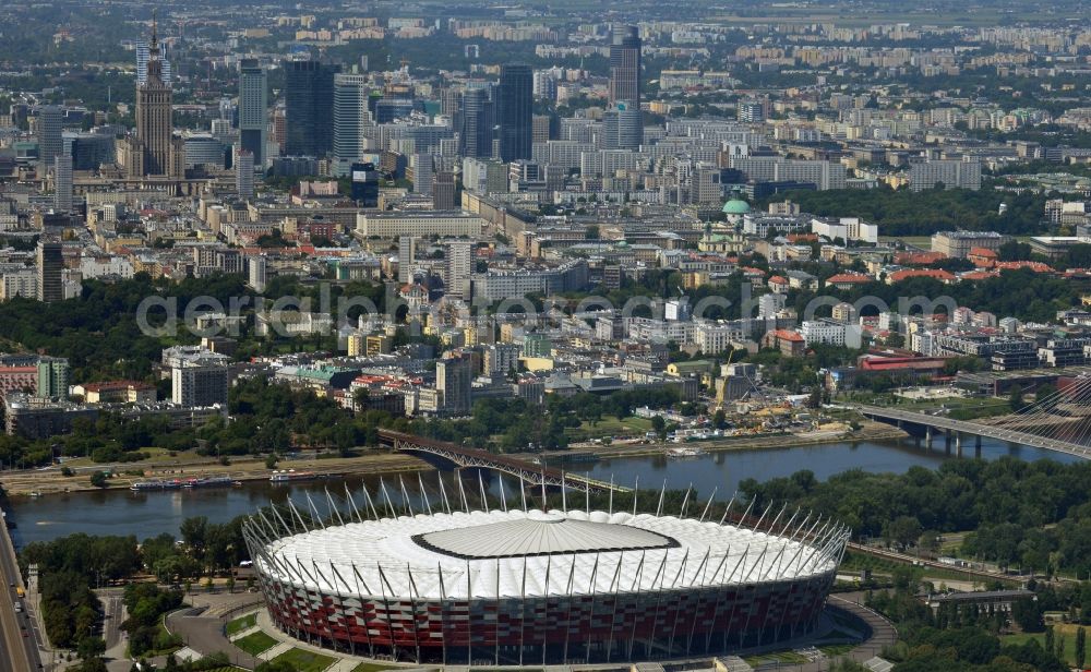 Warschau from the bird's eye view: The new built stadium National Stadium in Warsaw bevore opening EM 2012 in Poland