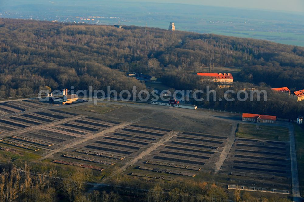 Aerial photograph Weimar - Sight of the historical monument of the National Memorial of the GDR Buchenwald in the district Ettersberg in Weimar in the state Thuringia, Germany