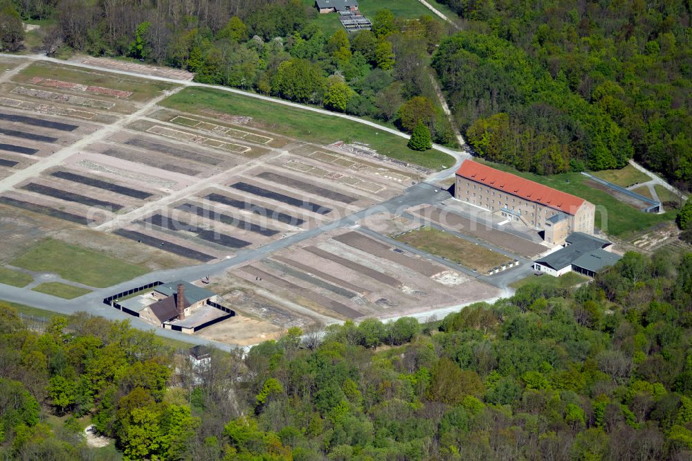 Weimar from above - Sight of the historical monument of the National Memorial of the GDR Buchenwald in the district Ettersberg in Weimar in the state Thuringia, Germany