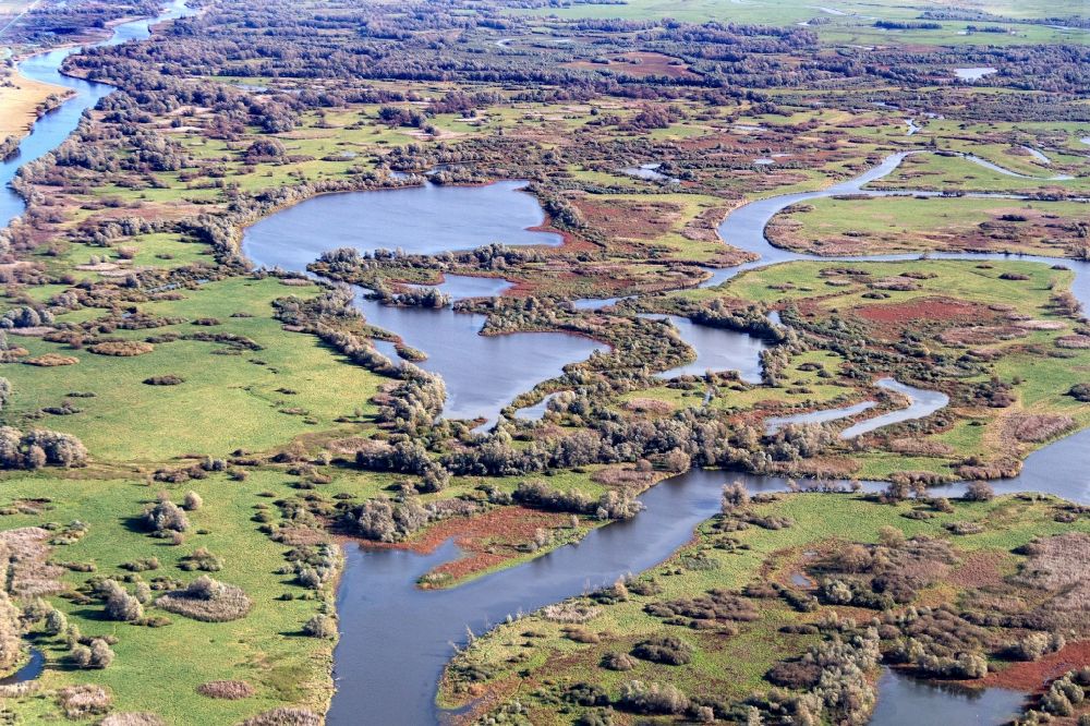 Aerial image Kostrzyn nad Odra - The Ujscie Warty National Park, also, Warta River Mouth National Park. It was created on June 19, 2001, in the region of the lowest stretch of the Warta river, up to its confluence with the Odra, which marks the Polisha??German border. The Park covers an area of 80.38 square kilometres within Lubusz Voivodeship