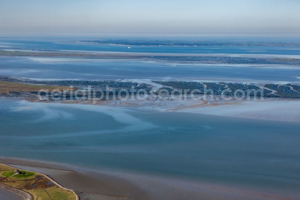 Gröde from the bird's eye view: Wadden Sea National Park of the North Sea coast with Hallig Groede in the state Schleswig-Holstein, Germany