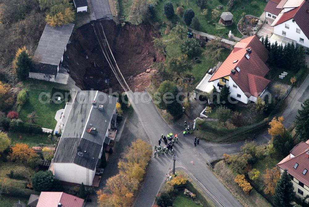 Aerial image Schmalkalden - Natural catastrophe and sinkhole crater - education in the city area of Schmalkalden in Thuringia
