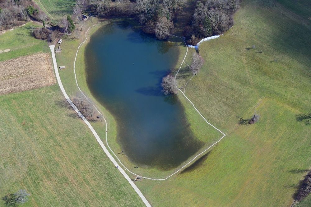 Aerial image Schopfheim - Landscape at Schopfheim in Baden-Wuerttemberg with the nature reserve Eichener See. The lake in the karst appears only after heavy rainfall and sometimes remains for years disappeared