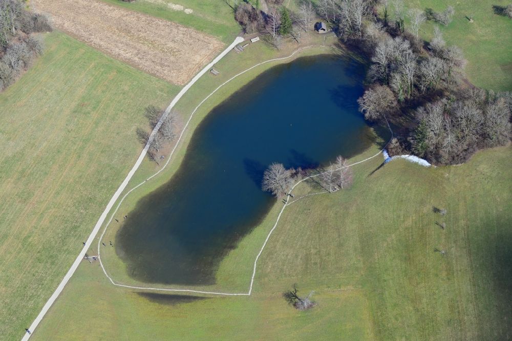Aerial photograph Schopfheim - Landscape at Schopfheim in Baden-Wuerttemberg with the nature reserve Eichener See. The lake in the karst appears only after heavy rainfall and sometimes remains for years disappeared