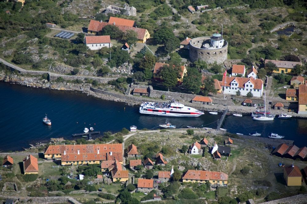 Christianso from above - Natural harbor between the two main inhabited islands of the archipelago of islands peas ( Ertholmene) in Denmark