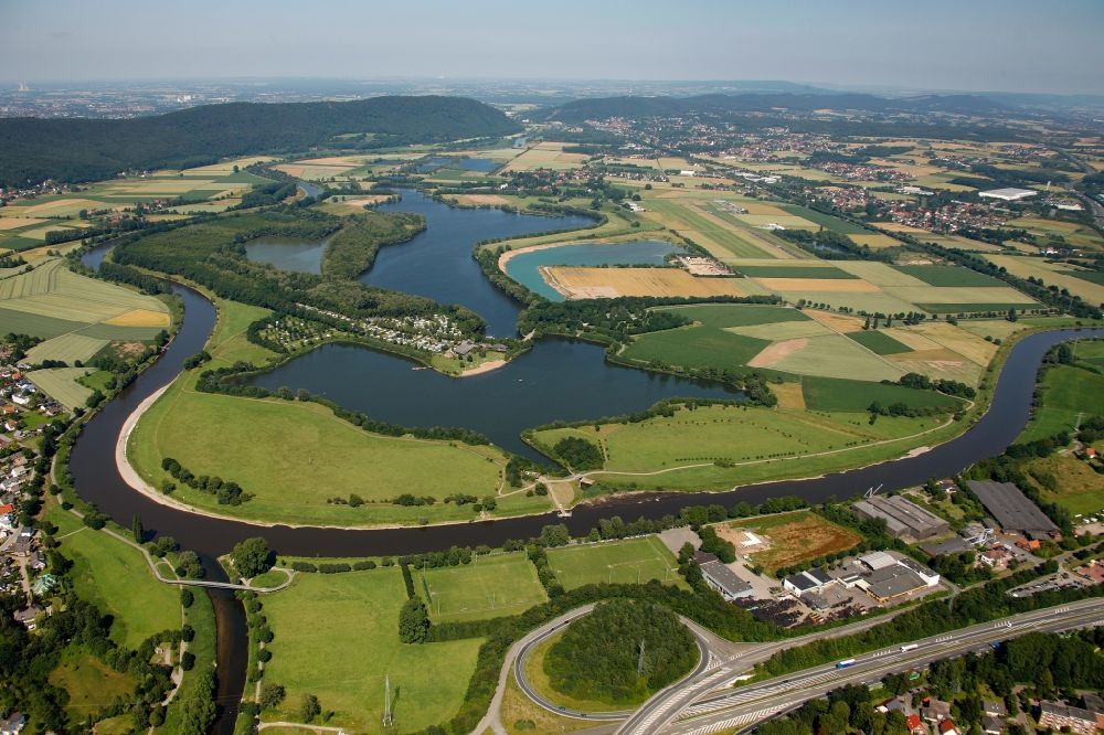 Porta Westfalica from above - View of the integral nature reserve Altteich Costedt in Porta Westfalica in the state of North Rhine-Westphalia