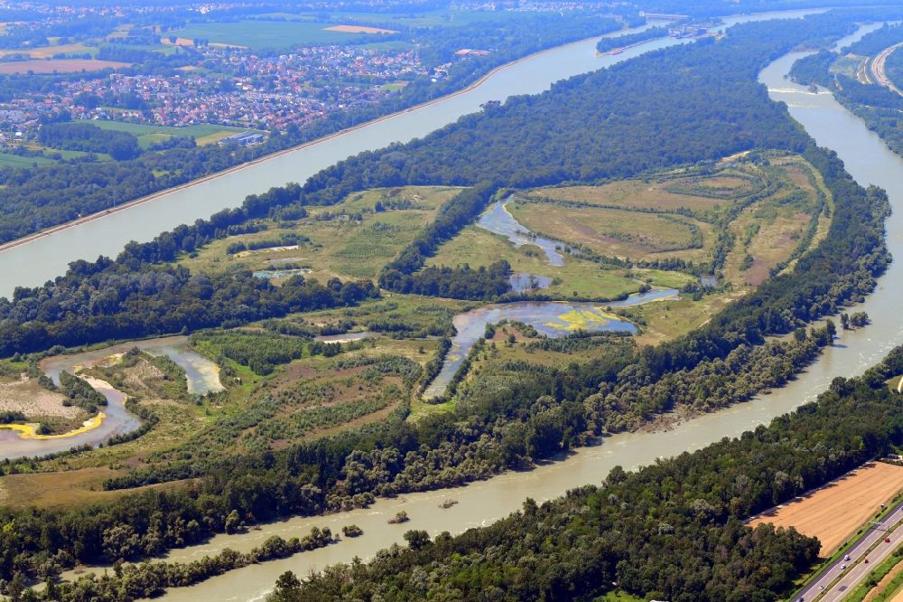 Aerial photograph Village-Neuf - Wildlife sanctuarie l'Ile du Rhin on the Rhine island in Village-Neuf in Alsace, France