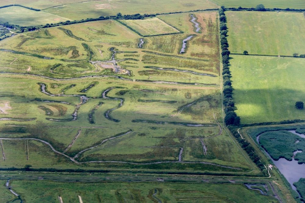 Aerial photograph Noke - Wetland and wet grassland in the Royal Society for the Protection of Birds RSPB nature reserve Otmoor near Noke, Oxfordshire in England, Großbritannien