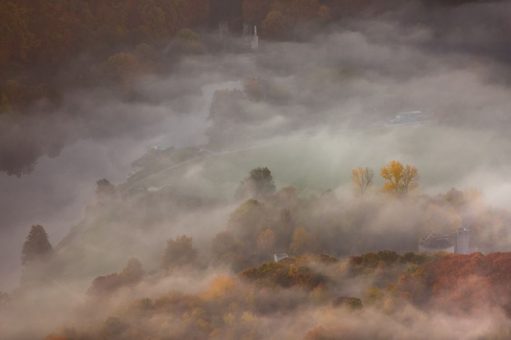 Aerial image Heven - Fog above a forest near Heven in the state of North Rhine-Westphalia