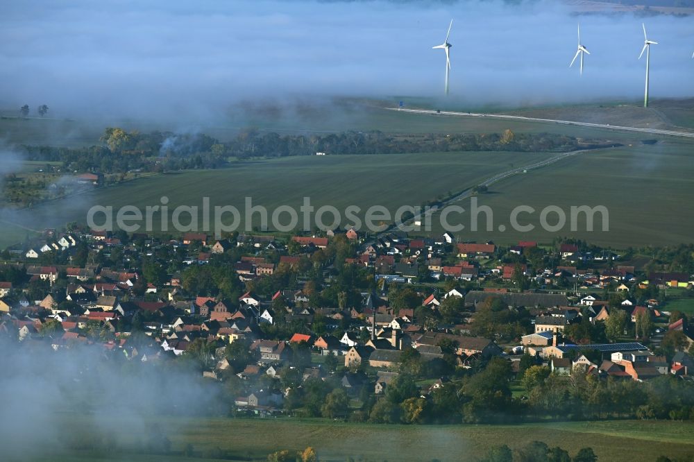 Artern/Unstrut from the bird's eye view: Weather related fog banks and cloud layer in Artern/Unstrut in the state Thuringia, Germany