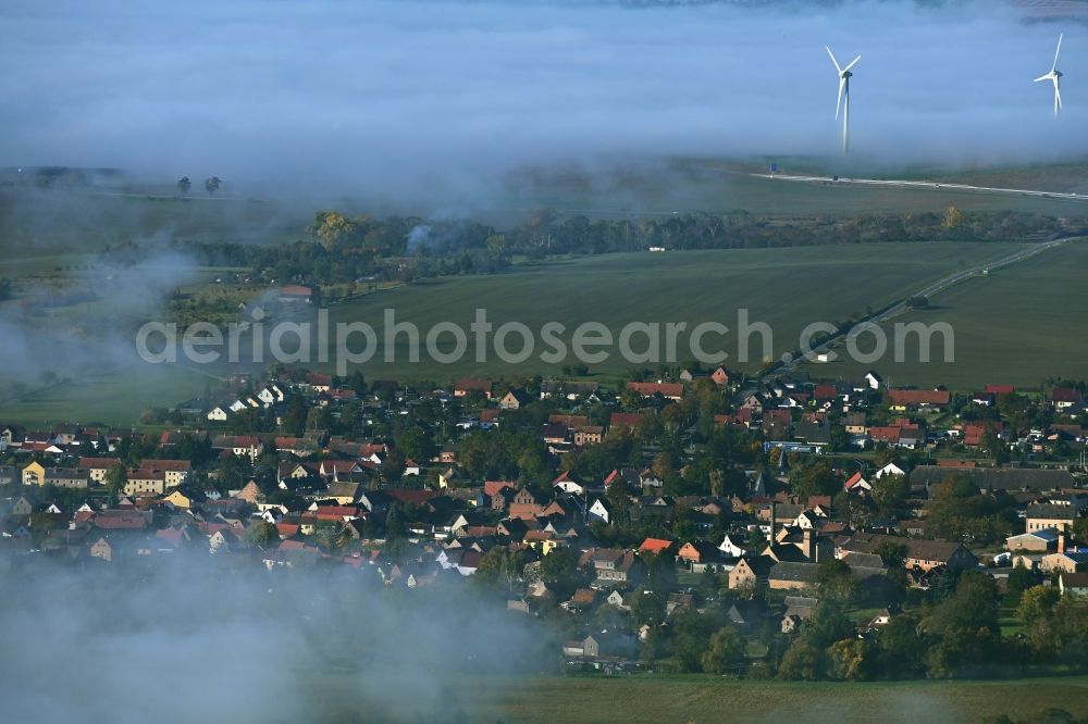Aerial image Artern/Unstrut - Weather related fog banks and cloud layer in Artern/Unstrut in the state Thuringia, Germany