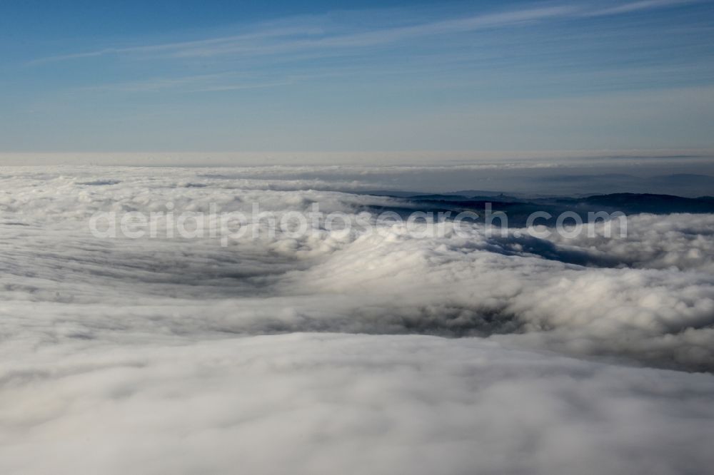 Bärnau from above - Weather related fog banks and cloud layer in Baernau in the state Bavaria, Germany