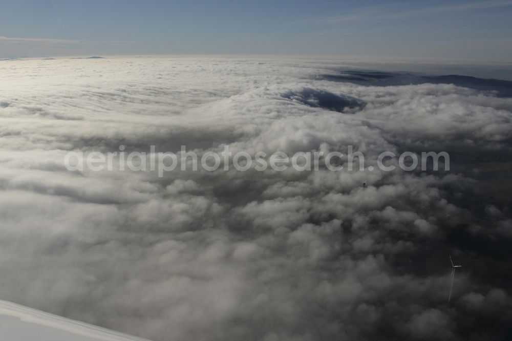 Aerial image Bärnau - Weather related fog banks and cloud layer in Baernau in the state Bavaria, Germany