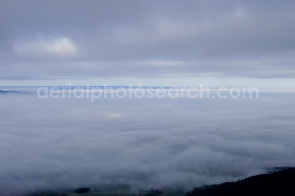 Göttingen from the bird's eye view: Weather related fog banks and cloud layer in Goettingen in the state Lower Saxony, Germany