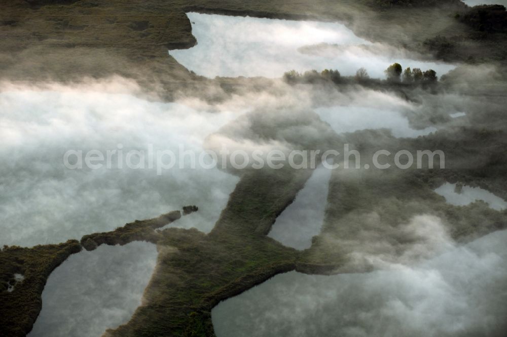 Aerial image Roskow - Weather related fog banks and cloud layer in Roskow in the state Brandenburg, Germany