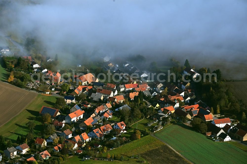 Roth from above - Weather related fog banks and cloud layer in Roth in the state Rhineland-Palatinate, Germany
