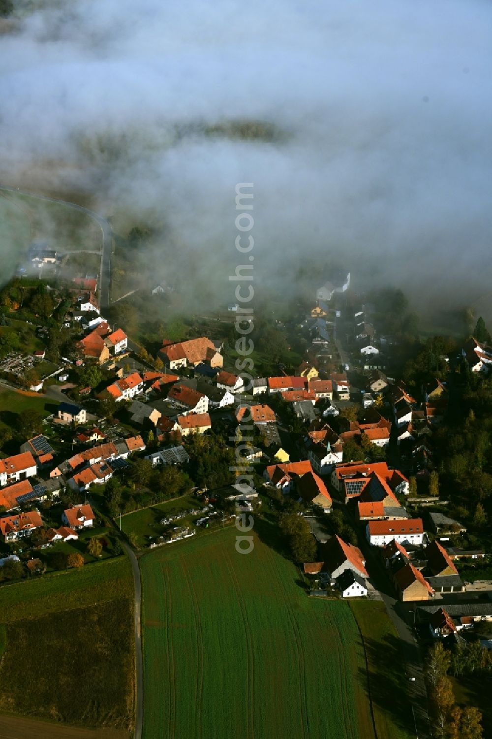 Aerial image Roth - Weather related fog banks and cloud layer in Roth in the state Rhineland-Palatinate, Germany