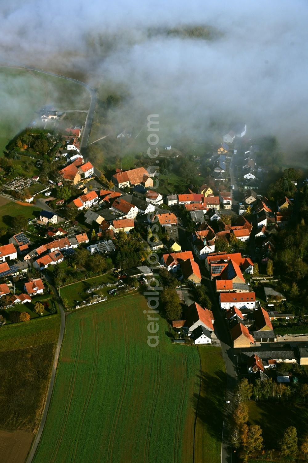 Aerial photograph Roth - Weather related fog banks and cloud layer in Roth in the state Rhineland-Palatinate, Germany