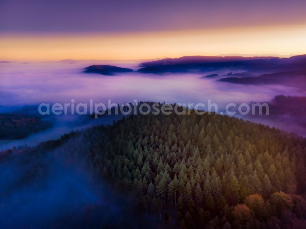 Freiamt from above - Weather related fog banks and cloud layer in Schwarzwald in Freiamt in the state Baden-Wuerttemberg, Germany