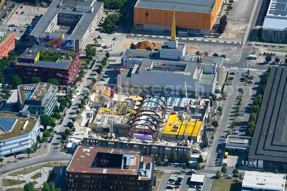 Leipzig from above - Construction site for the new construction of the function and archive building of the former exhibition hall for the city archive in the district Zentrum-Suedost in Leipzig in the state Saxony, Germany