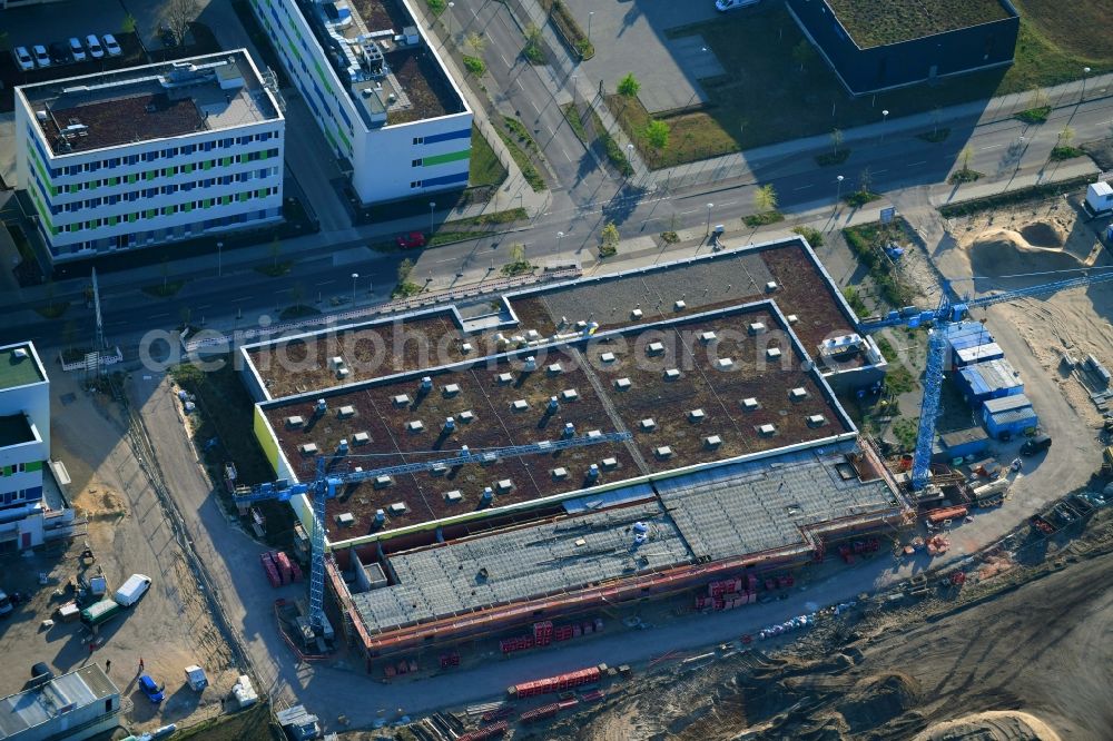 Berlin from above - Construction site of the function and archive building UB-Magazin - Speicherbibliothek and Universitaetsarchiv on Wagner-Regeny-Strasse in the district Adlershof in Berlin, Germany