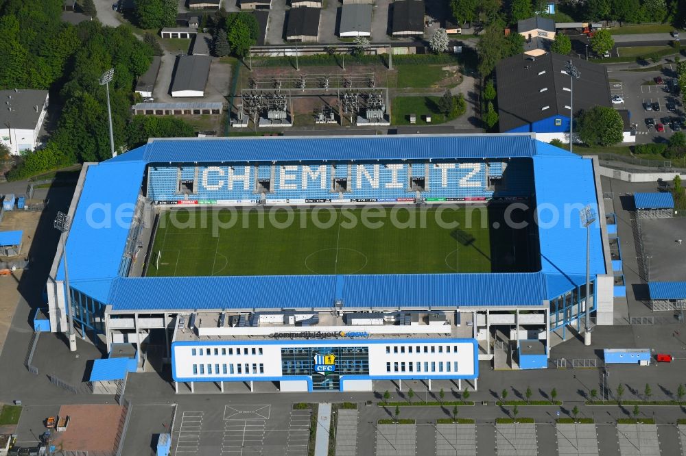 Aerial image Chemnitz - New building of the football stadium community4you ARENA of FC Chemnitz in Saxony
