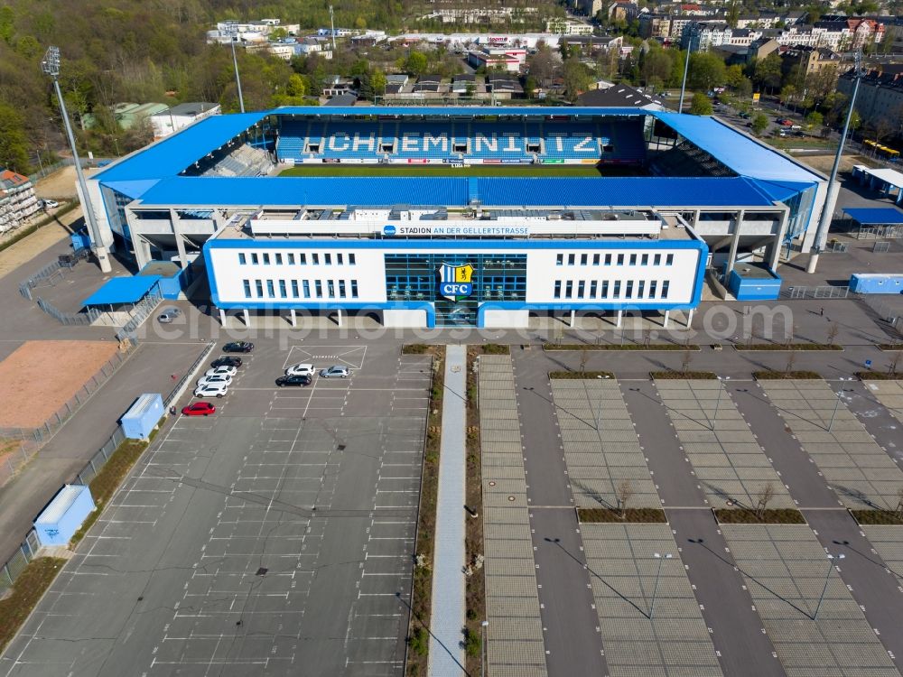 Aerial image Chemnitz - New building of the football stadium community4you ARENA of FC Chemnitz in Saxony