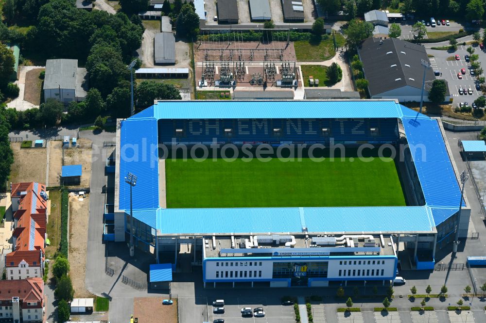 Chemnitz from above - New building of the football stadium community4you ARENA of FC Chemnitz in Saxony