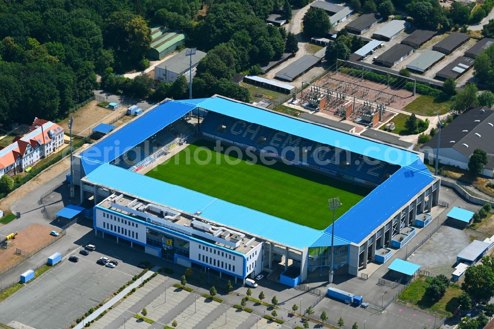 Chemnitz from the bird's eye view: New building of the football stadium community4you ARENA of FC Chemnitz in Saxony