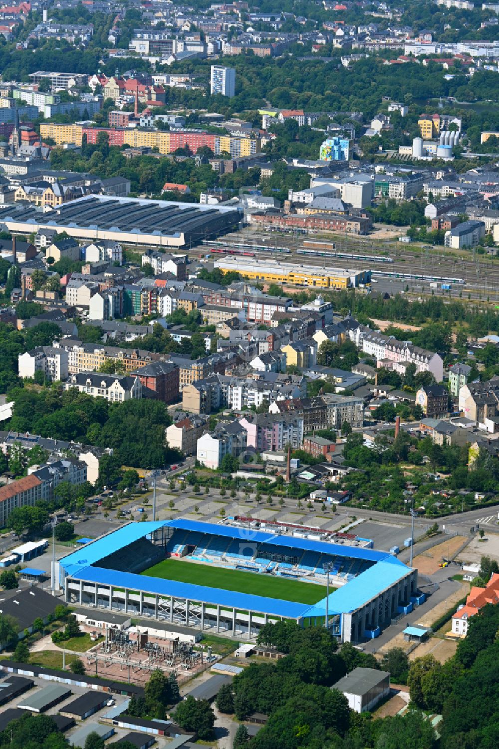 Aerial photograph Chemnitz - New building of the football stadium community4you ARENA of FC Chemnitz in Saxony