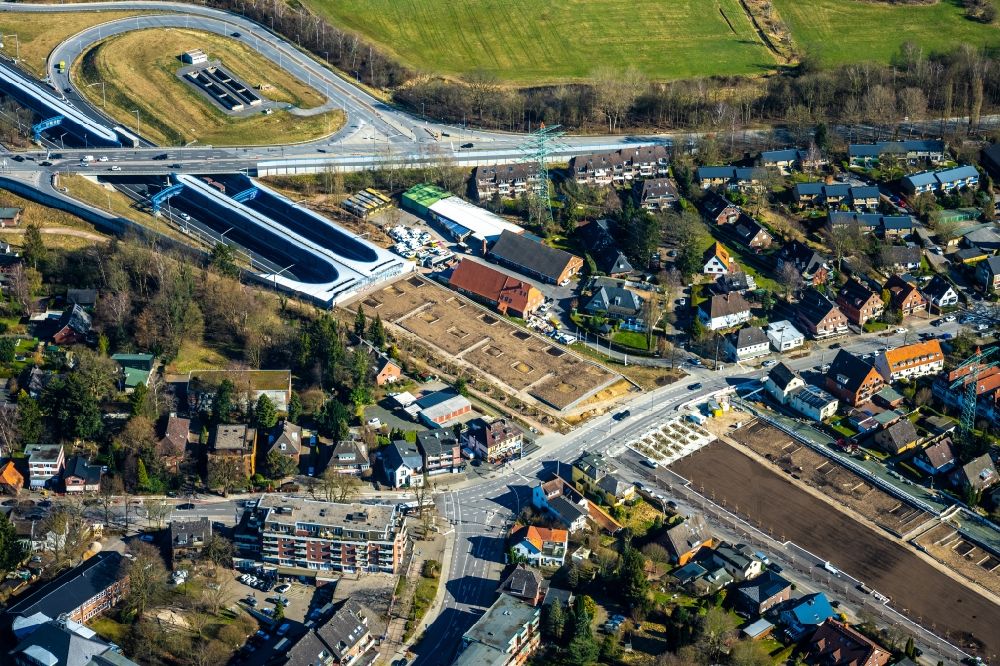 Hamburg from the bird's eye view: New construction of the route in the course of the motorway tunnel construction of the BAB A 7 Hamburger Deckel in the district Schnelsen in Hamburg, Germany