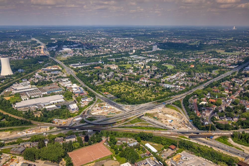 Herne from above - Construction site for the new construction of the route in the course of the motorway tunnel construction at the Herne motorway junction of the BAB 42 - 43 Tunnel Baukau in Herne at Ruhrgebiet in the state North Rhine-Westphalia, Germany