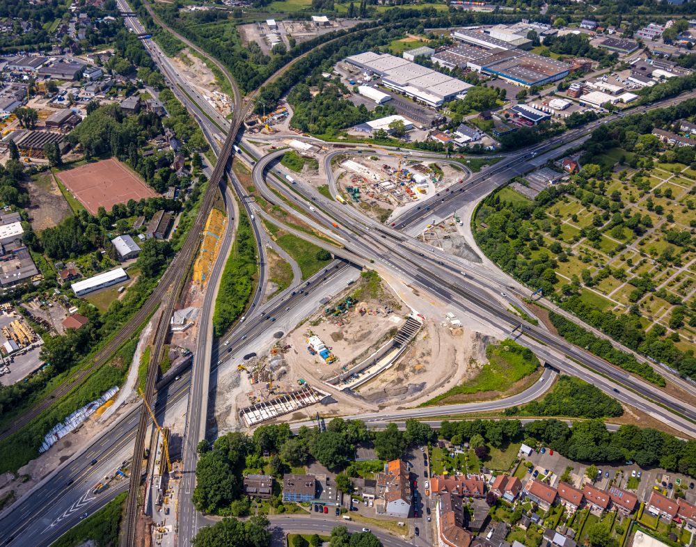 Aerial photograph Herne - Construction site for the new construction of the route in the course of the motorway tunnel construction at the Herne motorway junction of the BAB 42 - 43 Tunnel Baukau in Herne at Ruhrgebiet in the state North Rhine-Westphalia, Germany