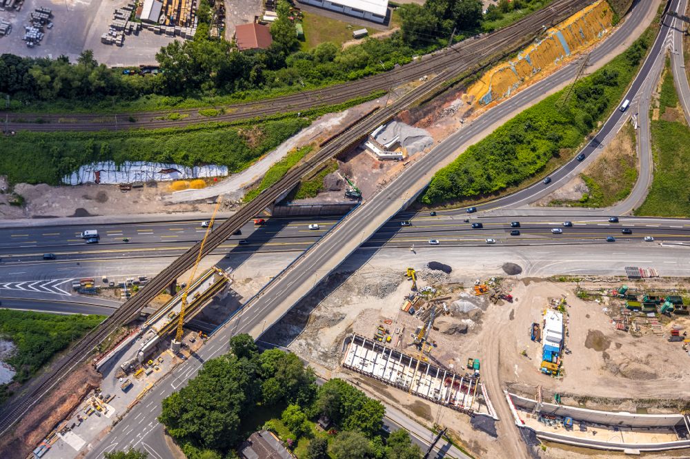 Herne from above - Construction site for the new construction of the route in the course of the motorway tunnel construction at the Herne motorway junction of the BAB 42 - 43 Tunnel Baukau in Herne at Ruhrgebiet in the state North Rhine-Westphalia, Germany