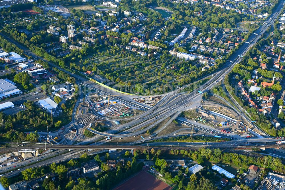 Aerial photograph Herne - Construction site for the new construction of the route in the course of the motorway tunnel construction at the Herne motorway junction of the BAB 42 - 43 Tunnel Baukau in Herne at Ruhrgebiet in the state North Rhine-Westphalia, Germany