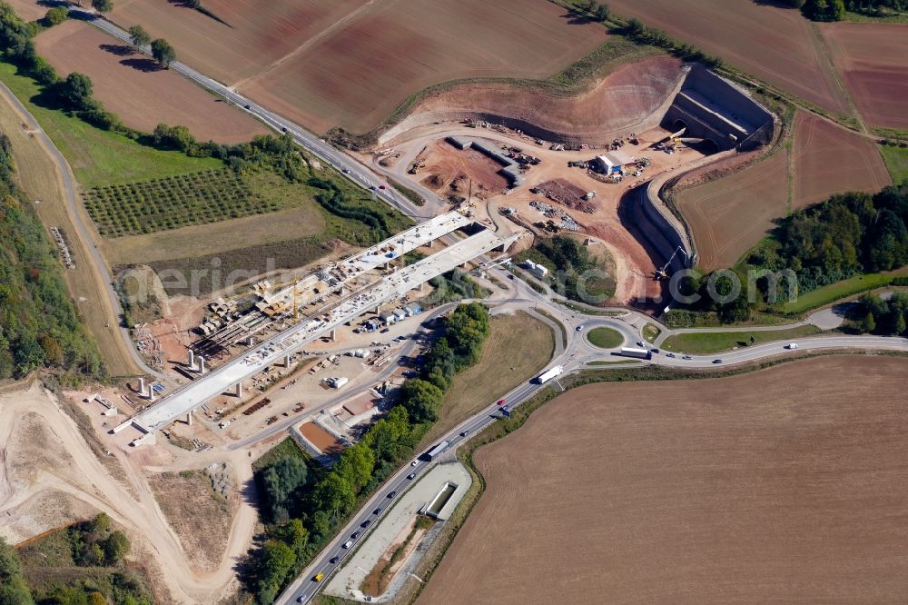 Sontra from the bird's eye view: New construction of the route in the course of the motorway tunnel construction of the BAB A 44 in Sontra in the state Hesse, Germany