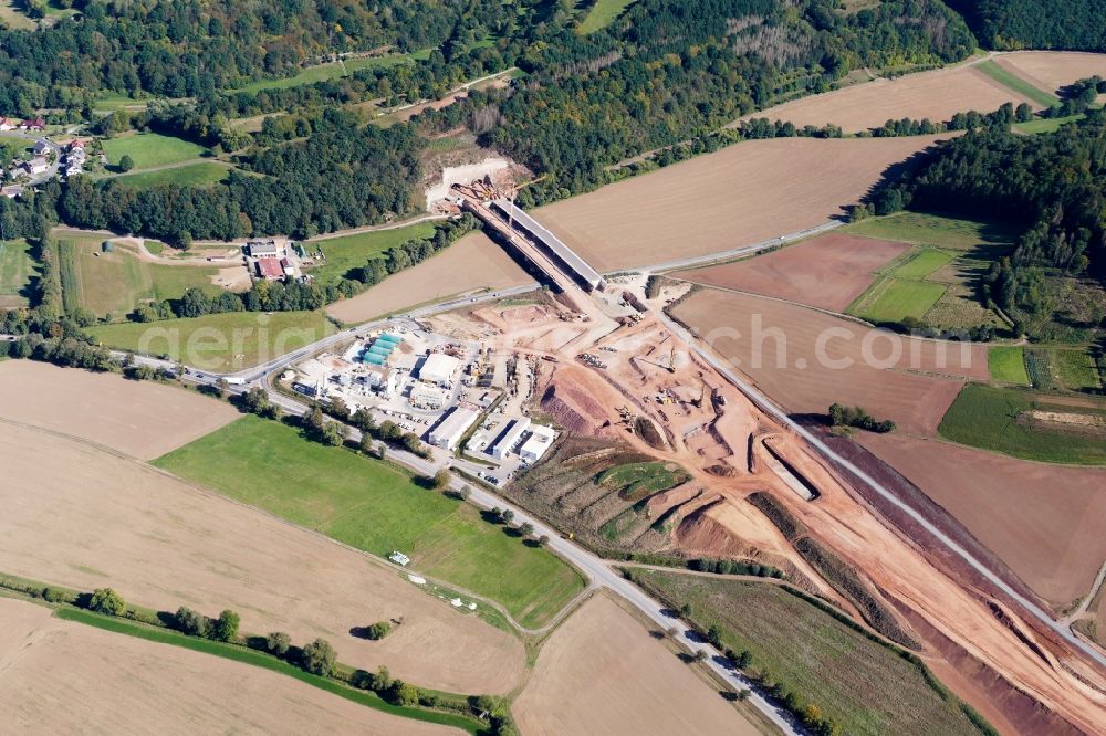 Aerial image Sontra - New construction of the route in the course of the motorway tunnel construction of the BAB A 44 in Sontra in the state Hesse, Germany