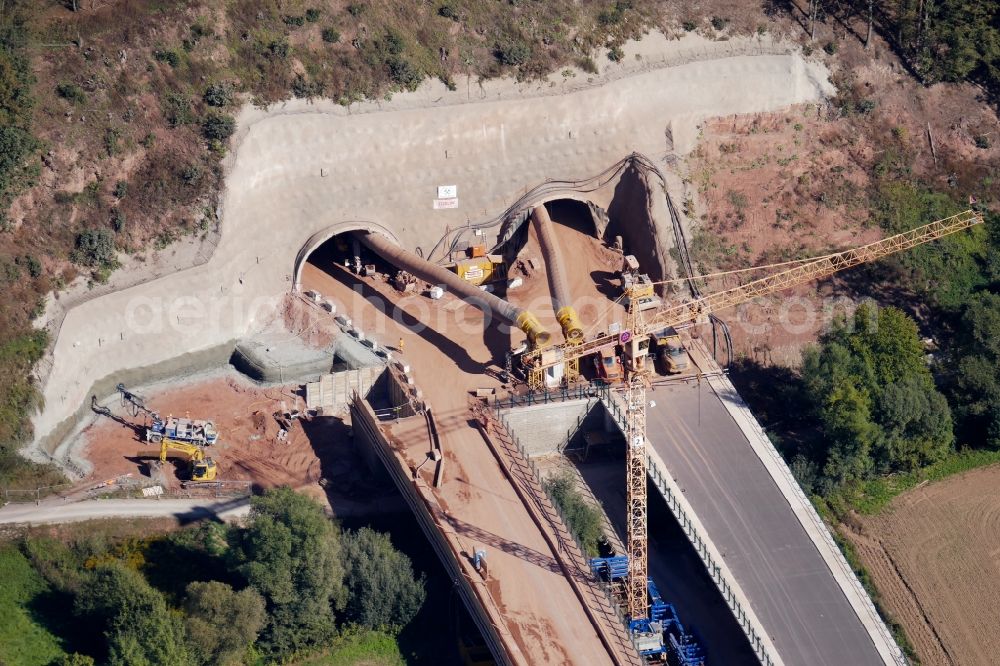 Sontra from above - New construction of the route in the course of the motorway tunnel construction of the BAB A 44 in Sontra in the state Hesse, Germany