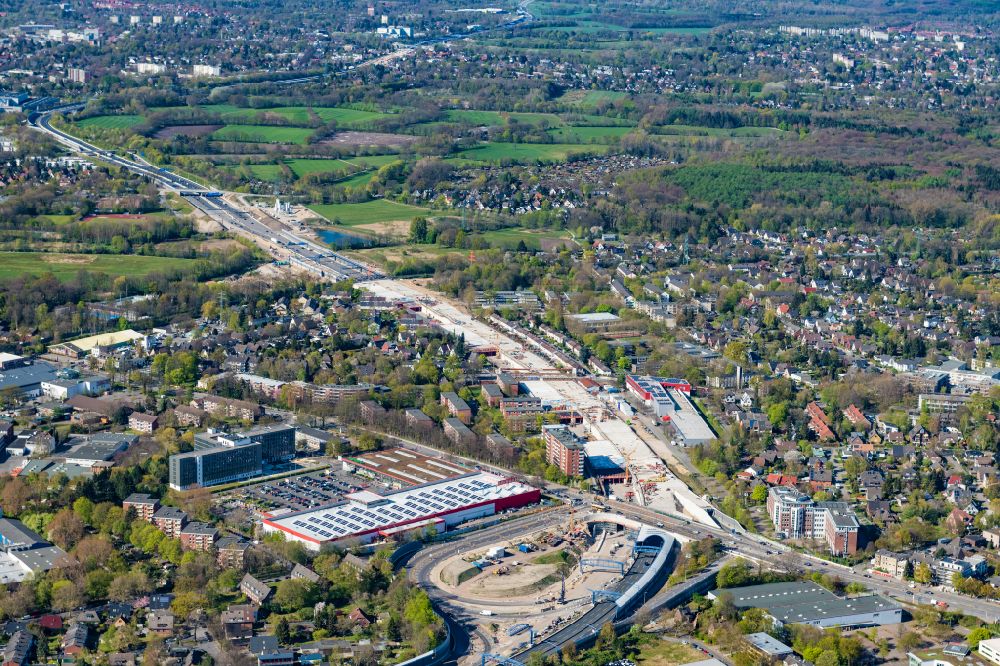 Hamburg from the bird's eye view: New construction of the route in the course of the motorway tunnel construction of the BAB A 7 Hamburger Deckel bzw. Stellinger Deckel in the district Stellingen in Hamburg, Germany