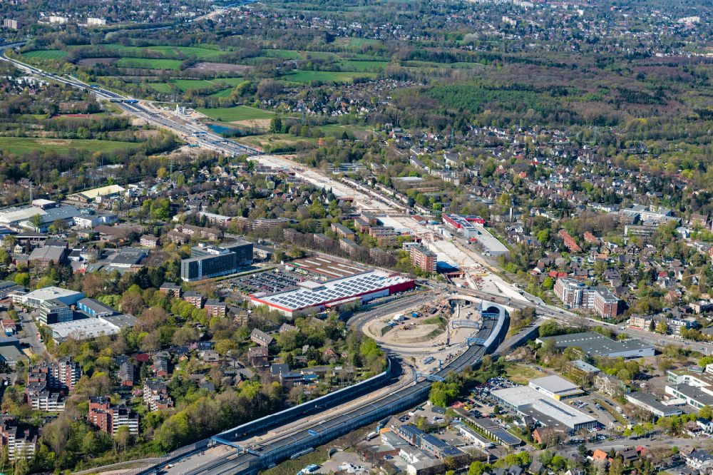Aerial image Hamburg - New construction of the route in the course of the motorway tunnel construction of the BAB A 7 Hamburger Deckel bzw. Stellinger Deckel in the district Stellingen in Hamburg, Germany