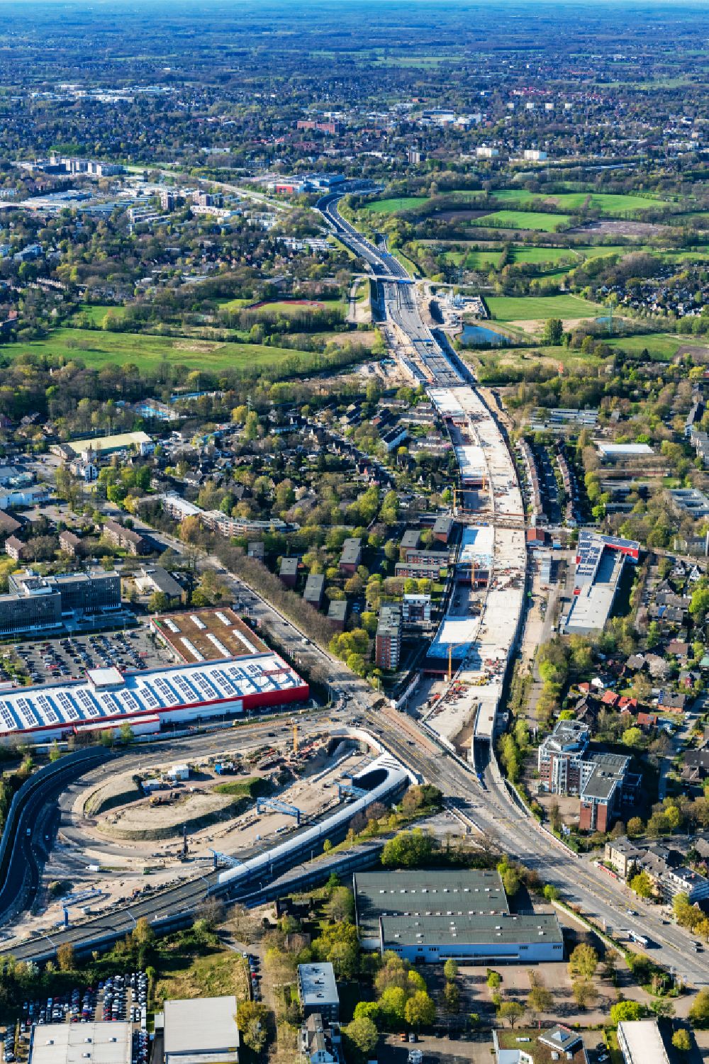 Aerial photograph Hamburg - New construction of the route in the course of the motorway tunnel construction of the BAB A 7 Hamburger Deckel bzw. Stellinger Deckel in the district Stellingen in Hamburg, Germany